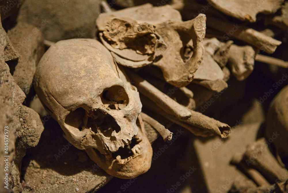 Monks skulls inside the crypt of the San Francisco Church and Convent, Potosí, Bolivia Monks skulls inside the crypt of the San Francisco Church and Convent, Potosí, Bolivia