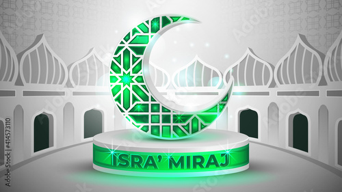 Isra Miraj with Green Mosaic Crescent Moon