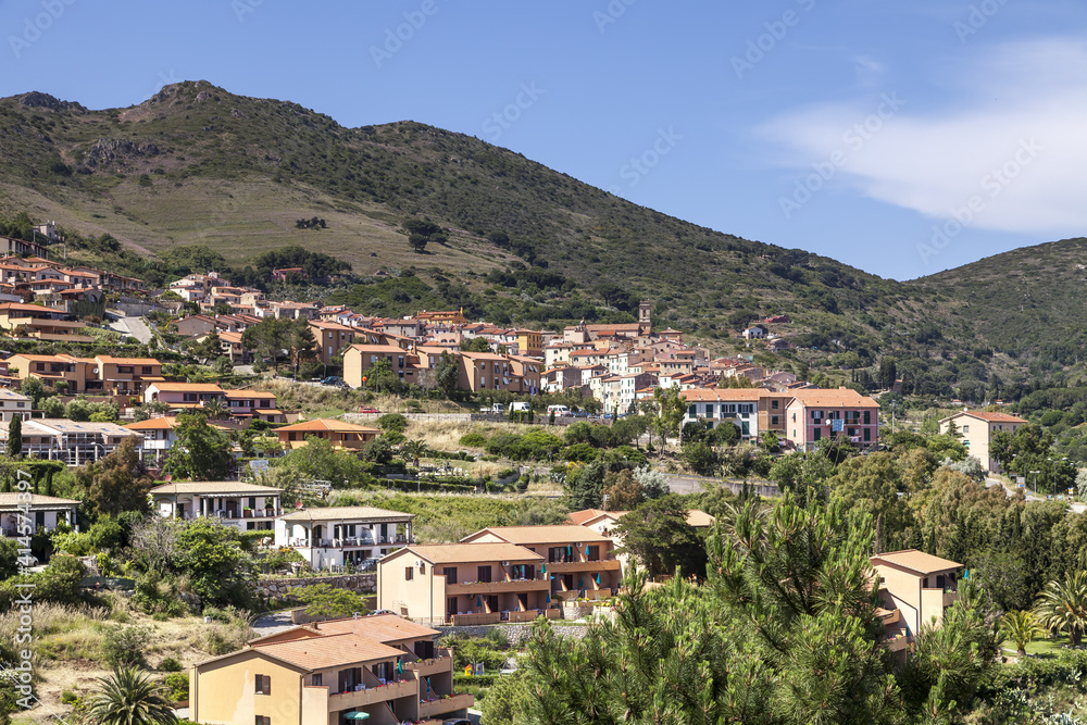 Rio Nell Elba, Village At A Hill, Elba, Tuscany, Italy, Europe
