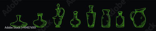 set of decanter cartoon icon design template with various models. vector illustration isolated on black background