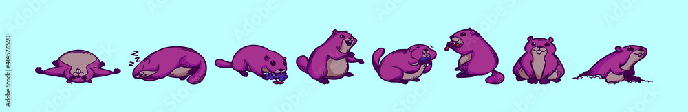 Obraz premium bowl of gopher animals cartoon icon design template with various models. vector illustration isolated on blue background