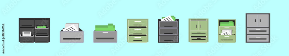 set of file cabinet cartoon icon design template with various models. vector illustration isolated on blue background