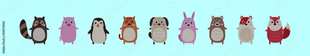 set of cute critters cartoon icon design template with various models. vector illustration isolated on blue background