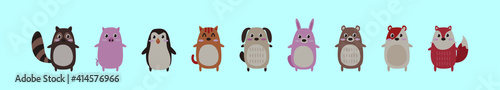 set of cute critters cartoon icon design template with various models. vector illustration isolated on blue background