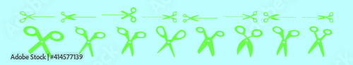 set of cut here cartoon icon design template with various models. vector illustration isolated on blue background