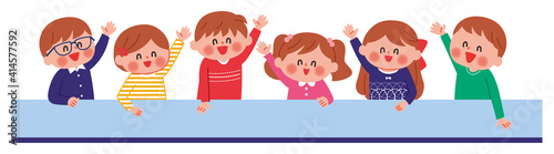 手をあげる　子供たち　イラスト