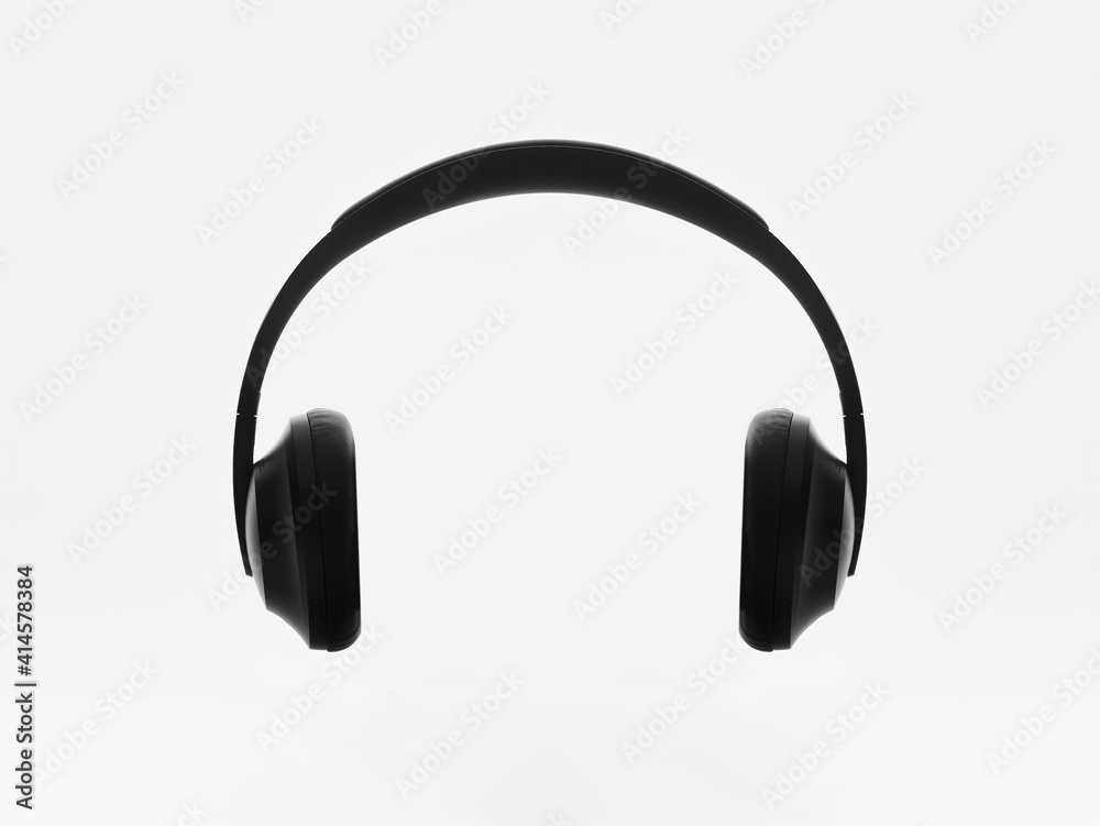 black color headphones front view on white background black color headphones front view on white background