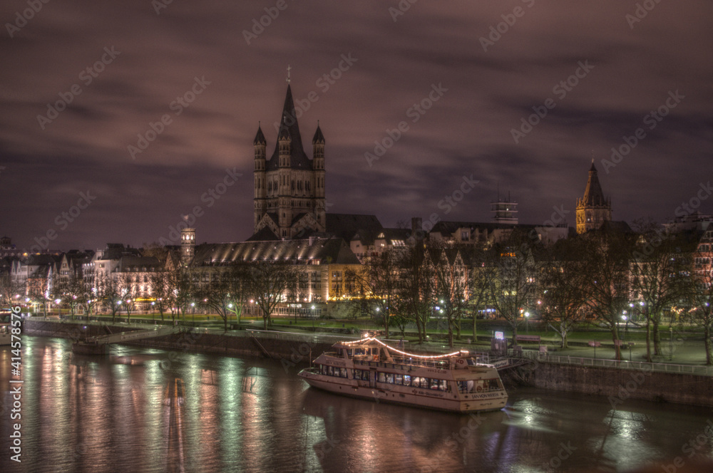 Ship On The Rhein At Night