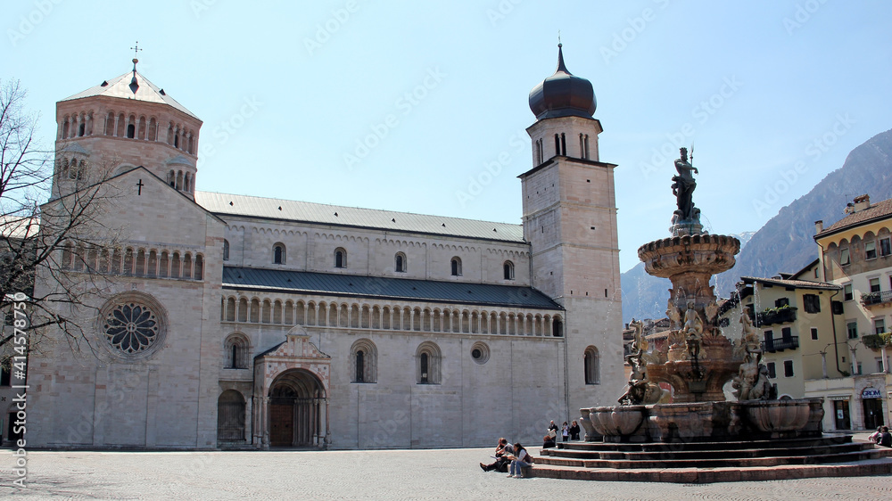 Cathedral Of San Vigilio With Neptune Fountain, Trento, Italy