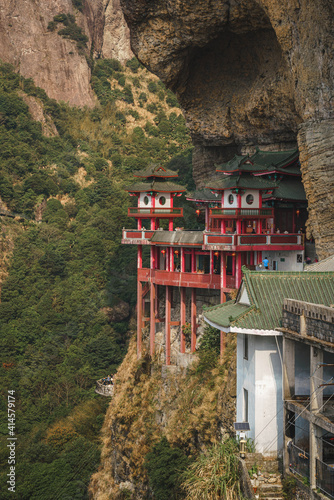 Ancient Chinese Temple: Lingtong Temple, which was built in the middle of the cliff in Lingtong Mountain, in Pinghe, Zhangzhou, Fujian Province, China photo