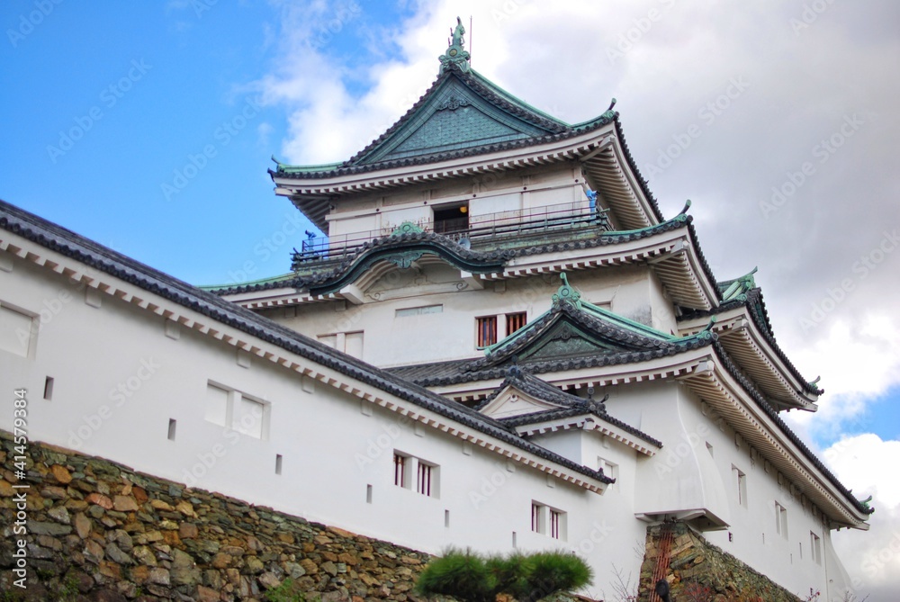 Wakayama Castle in Wakayama Prefecture, Japan, sits at the mouth of the Kii River.