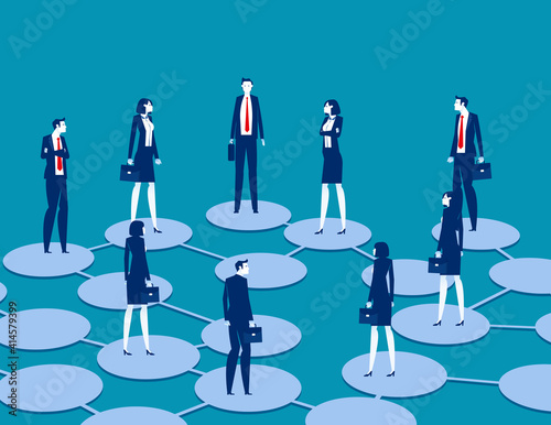 Business people team circle on the web. Team meeting vector concept