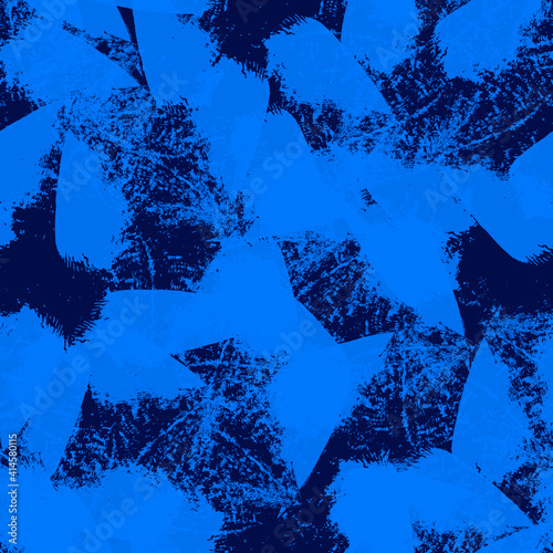 Raster seamless abstract pattern in blue tones. Light blue brush strokes on a dark blue background.