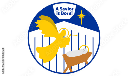An angel announces the birth of Jesus Christ to the world. The star of Bethlehem shines in the sky