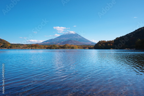 富士山と美しい湖の景色