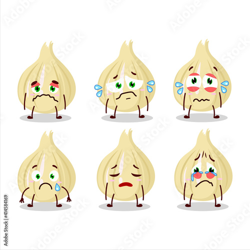 New garlic cartoon character with sad expression