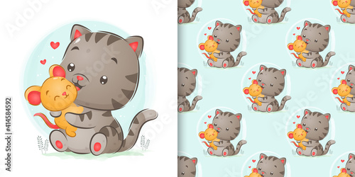 The pattern set of mouse is playing with the big cat