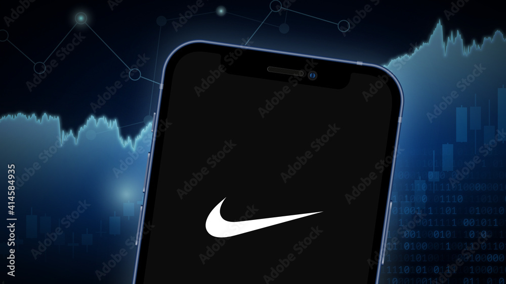 Cita Pacífico Saltar Nike stock market vector illustration, with iPhone splash screen. Neutral  blue. Stock Vector | Adobe Stock