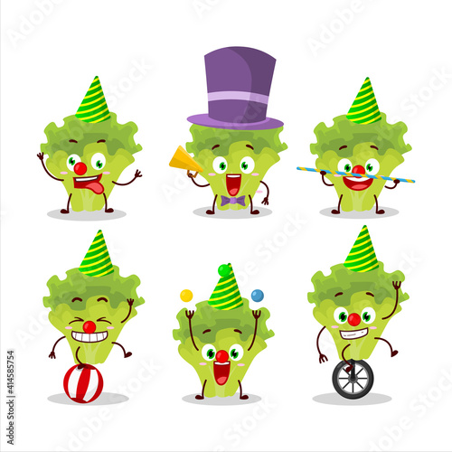Cartoon character of lettuge with various circus shows