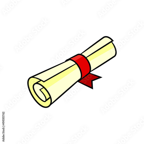 Rolled educated certificate paper in drawing style isolated vector. Hand drawn object illustration for your presentation, teaching materials or others.