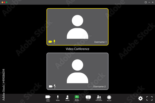 Zoom interface template. two participants. Online video. Mobile application design. Online business webinar chat. Stock image. EPS 10.