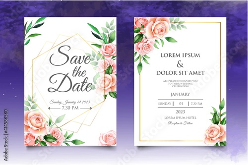 Hand drawing  floral wedding invitation template