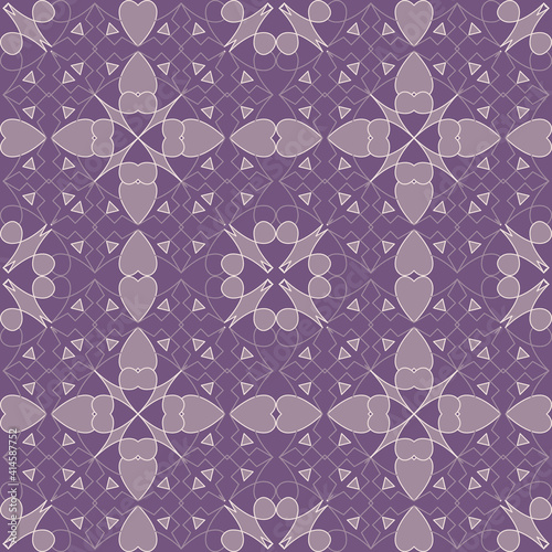 Wallpaper Mural Floral lines seamless pattern. Violet ornamental vector background. Repeat backdrop. Line art ornament with flowers, triangles, geometric shapes, zigzag lines, love hearts. Decorative ornate design Torontodigital.ca