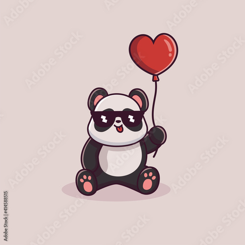cute panda vector holding hearth baloon