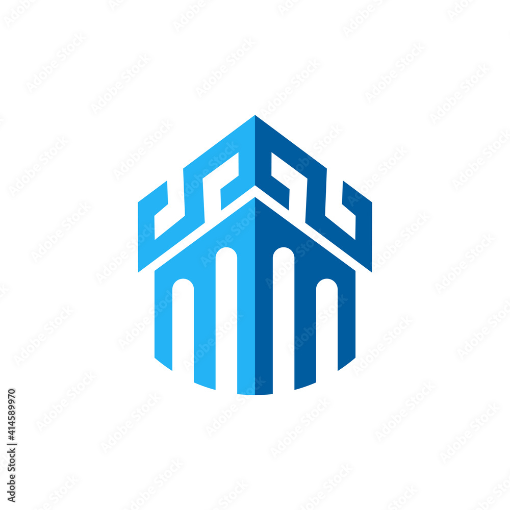 Blue pillar flat logo template ready for use