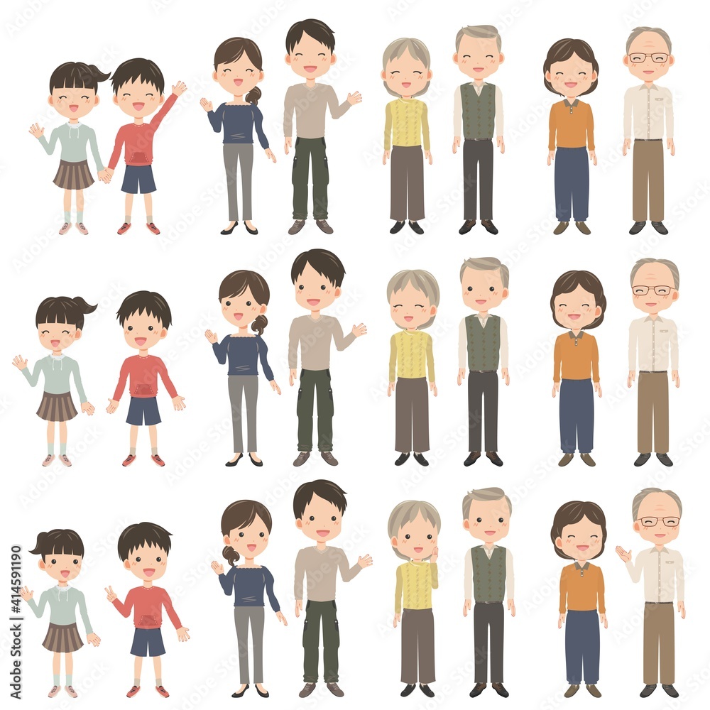 Fototapeta premium Warm fuzzy family three generations set