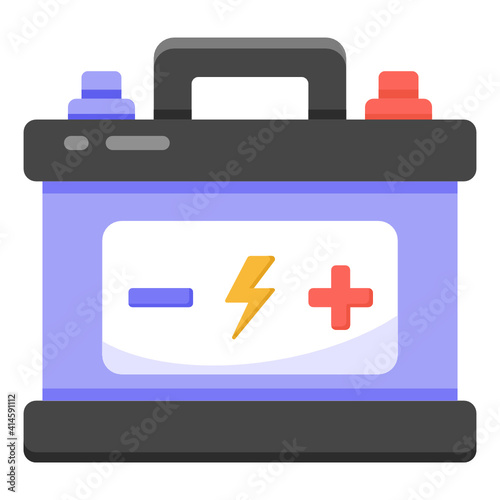 
Car battery in flat style icon, vehicle equipment 
