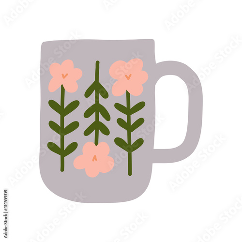 Trendy cups coffee or tea mugs in scandinavian style Illustration