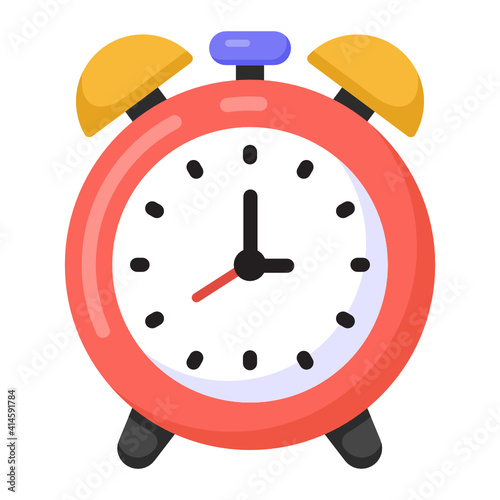 
An alarm clock icon in editable flat style, ringing clock
