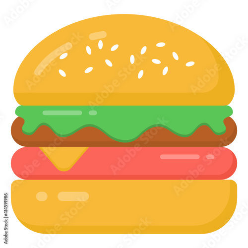 
Hamburger filled with stuffed patty, flat icon
