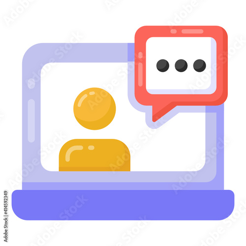 
Person inside laptop with chat bubbles, video chat icon

