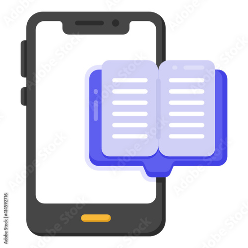 
Icon of mobile education app, book inside smartphone 

