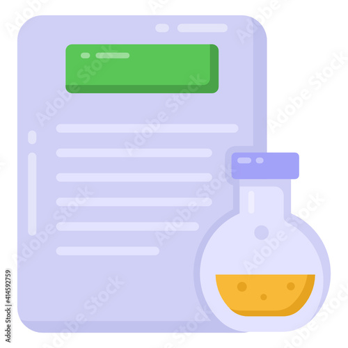 
Chemical flask with paper, lab practical icon in trendy vector style 

