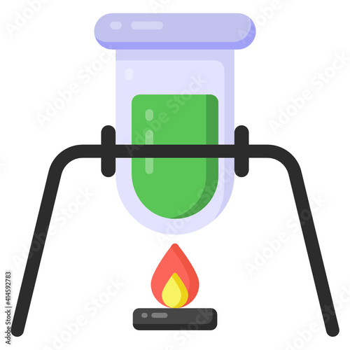 
Test tube with fire flame, concept of laboratory experiment icon

