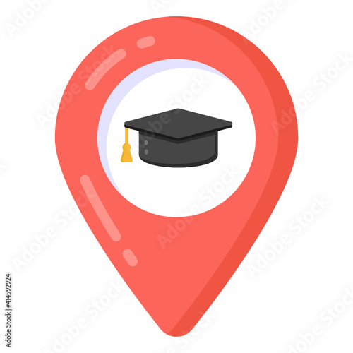 
Mortarboard inside pin, school location icon

