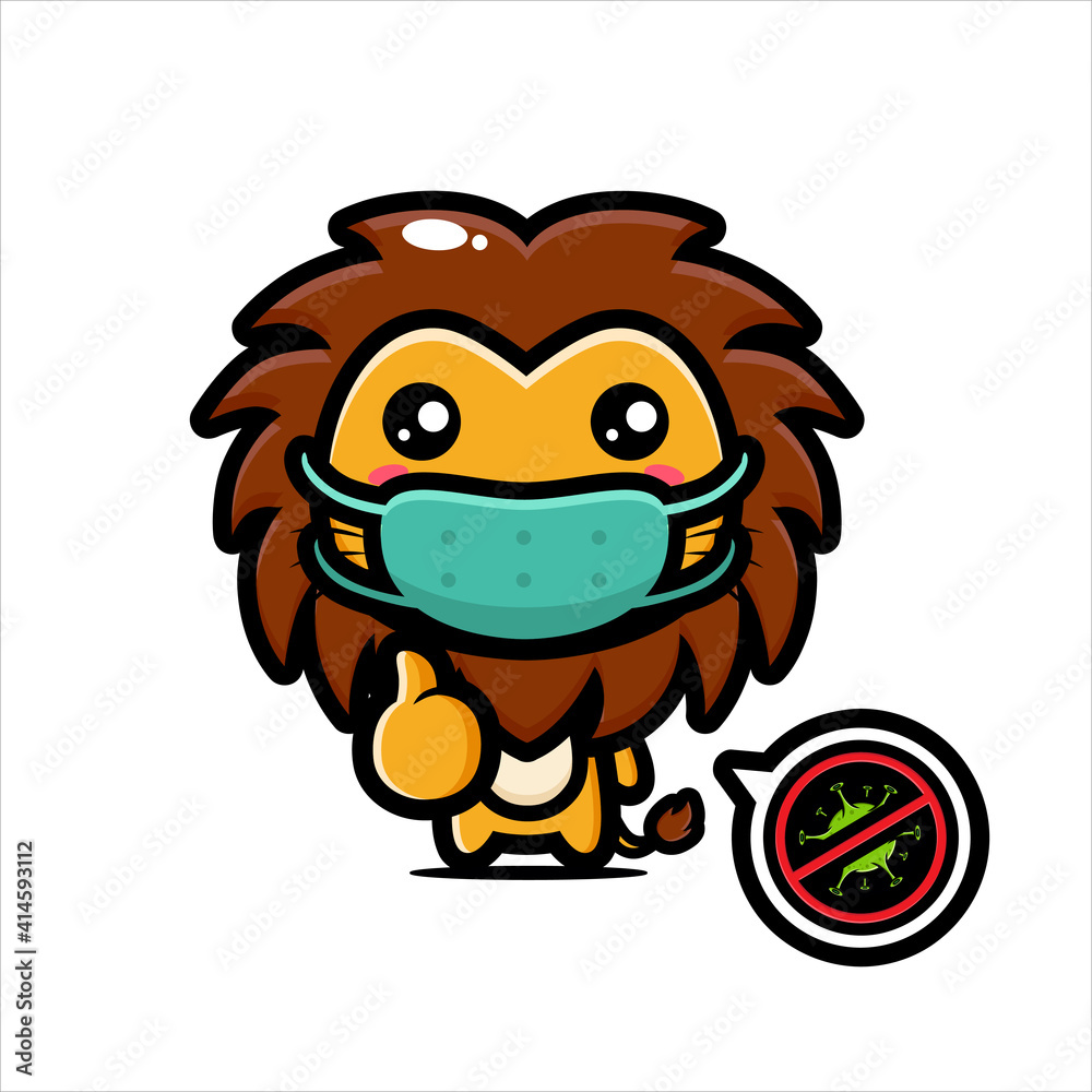 vector design of cute lion cartoon wearing a mask against the virus vector design of cute lion cartoon wearing a mask against the virus