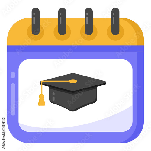 
Mortarboard on calendar denoting flat icon of academic calendar 


