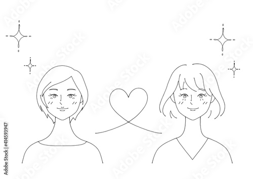 Illustration of a lesbian couple (white background, vector, cut out)