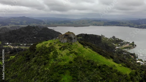 Aerial wide shot circling around beautiful St. Pauls rock and stunning surrounding landscape photo