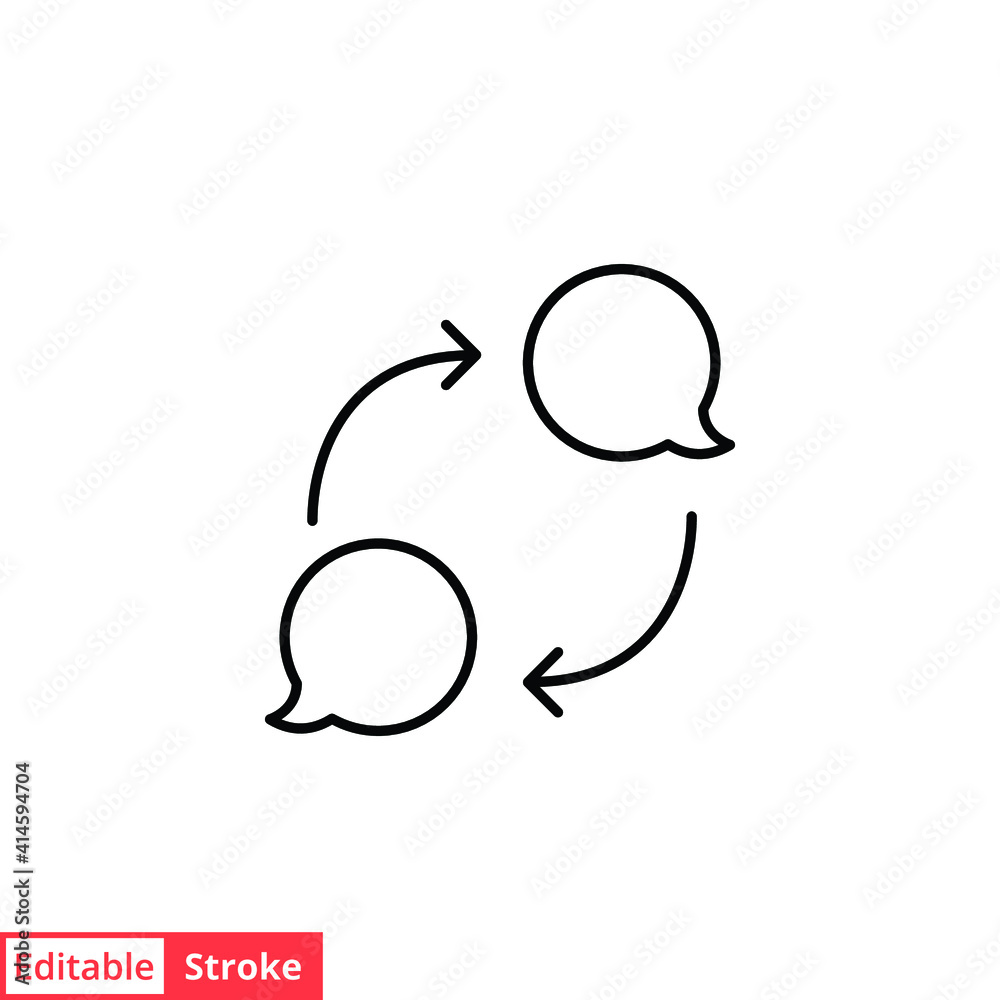 Bubble speech with arrow, feedback line icon. Testimonials and customer relationship management concept. Simple outline style. Vector illustration isolated on white background. Editable stroke EPS 10. Bubble speech with arrow, feedback line icon. Testimonials and customer relationship management concept. Simple outline style. Vector illustration isolated on white background. Editable stroke EPS 10.