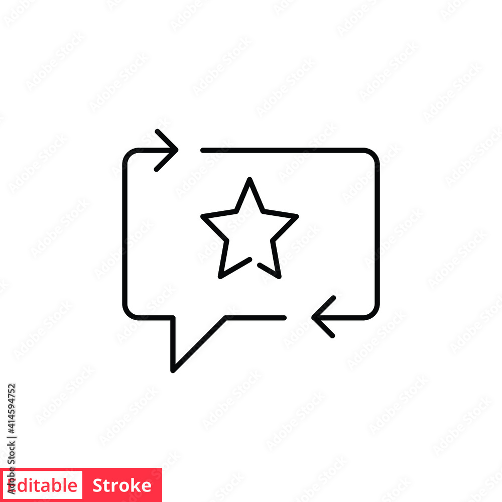Favourite feedback line icon. Testimonials and customer relationship management concept. Bubble speech star outline style. Vector illustration isolated on white background. Editable stroke EPS 10. Favourite feedback line icon. Testimonials and customer relationship management concept. Bubble speech star outline style. Vector illustration isolated on white background. Editable stroke EPS 10.
