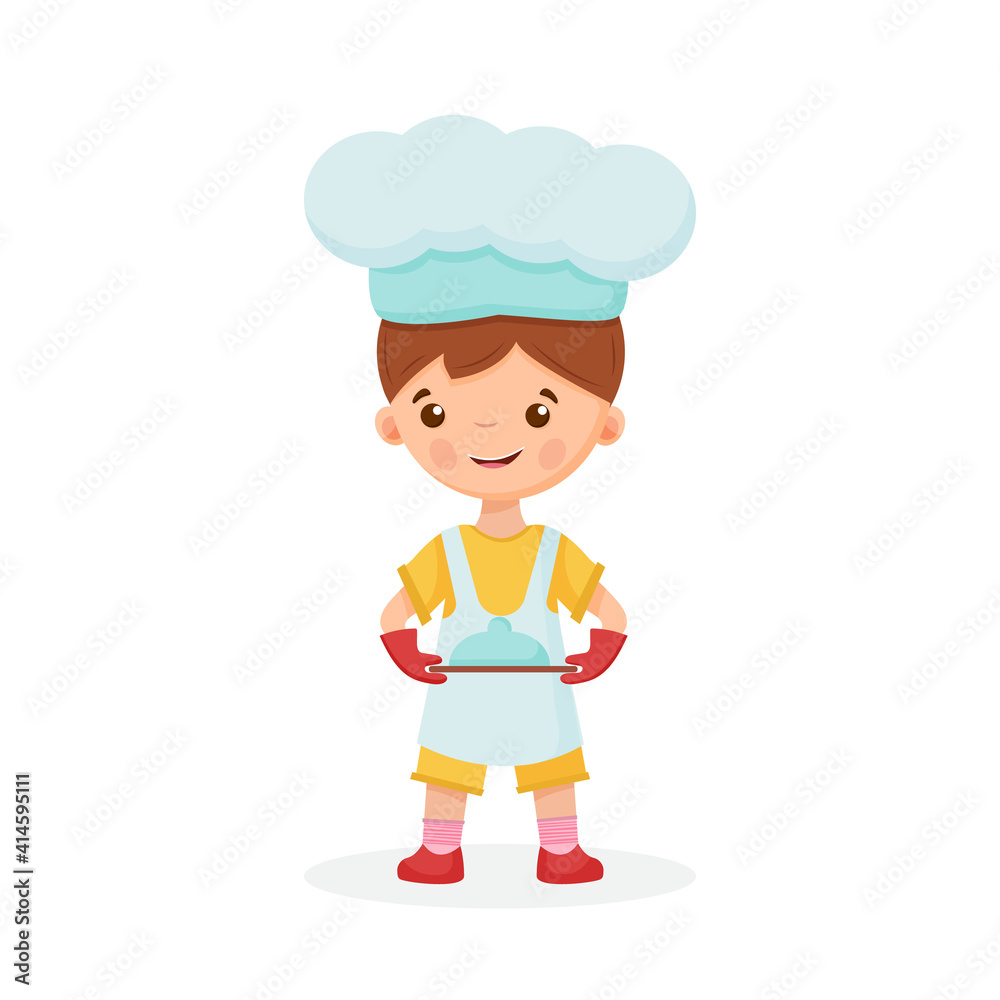 Cute Boy Chef, baker Cartoon. Vector Icon Illustration. People, Food Icon Concept, Isolated vector. Flat Cartoon Style Cute Boy Chef, baker Cartoon. Vector Icon Illustration. People, Food Icon Concept, Isolated vector. Flat Cartoon Style