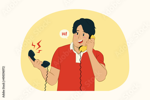 Young man and handsets concept