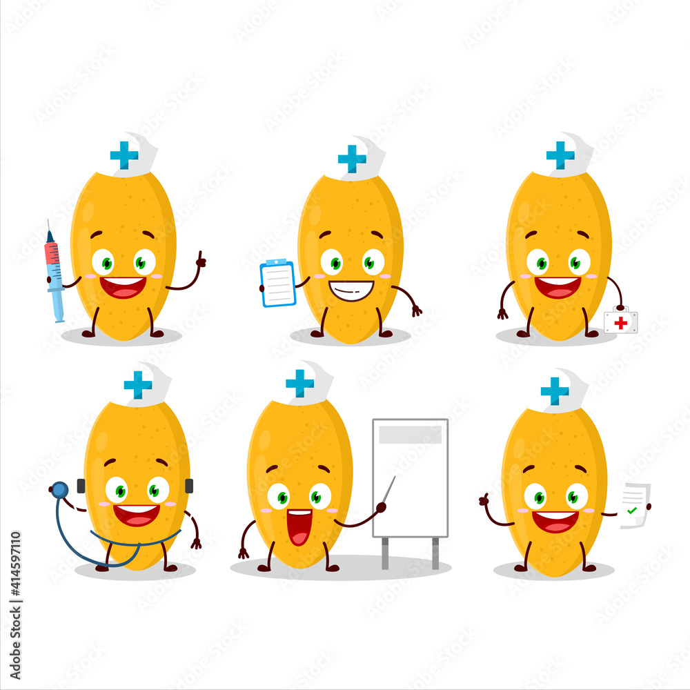 Doctor profession emoticon with curuba fruit cartoon character