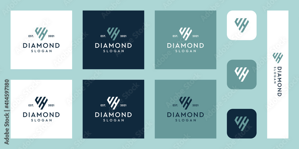 combination of the letters UH monogram logo with abstract diamond shapes. Hipster elements of typographic design. icons for business, elegance, and simple luxury. Premium Vectors.