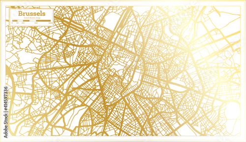Brussels Belgium City Map in Retro Style in Golden Color. Outline Map.